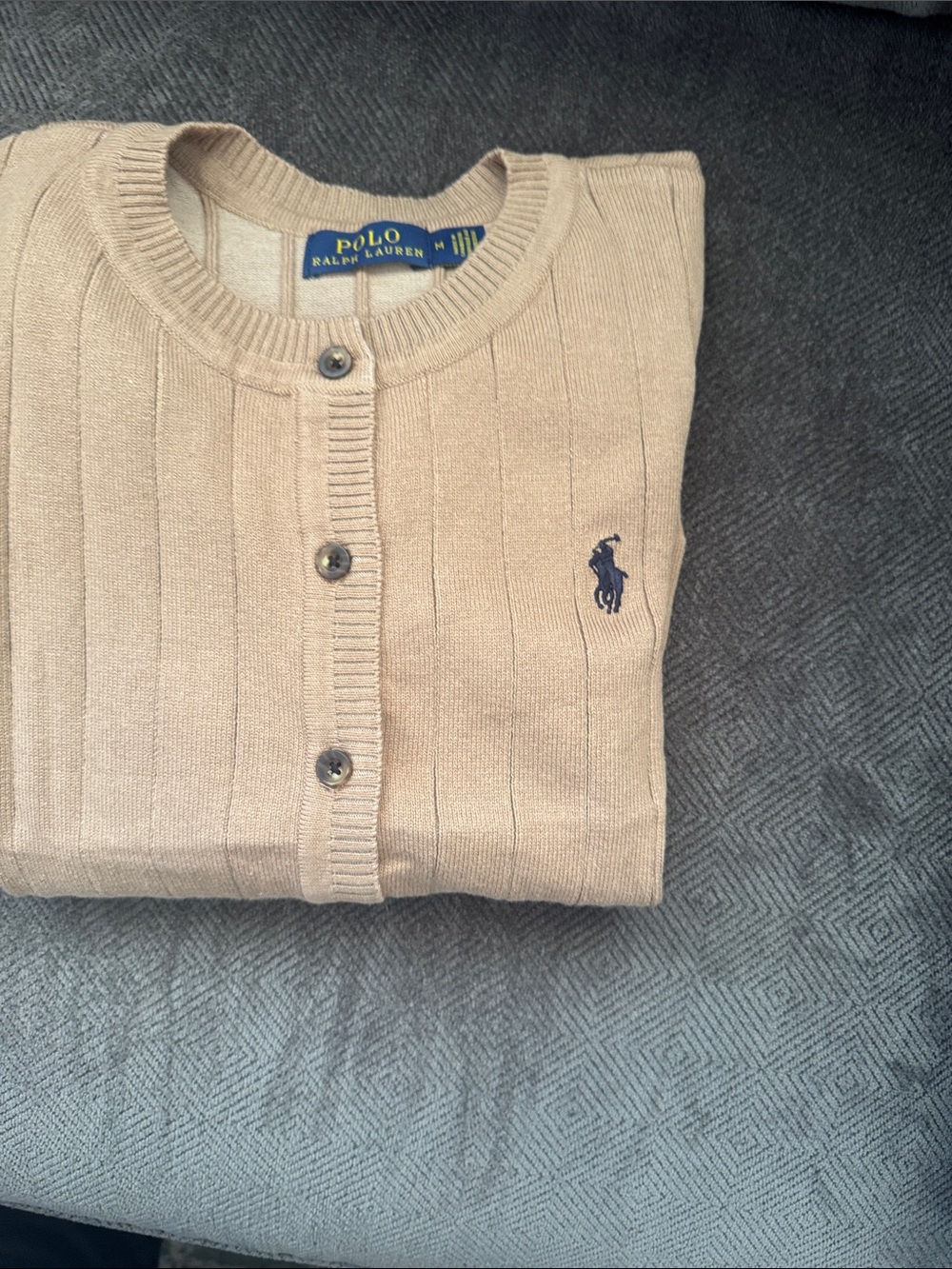 Ralph Lauren Camel Ribbed Button-Front Cardigan - Picture 3 of 4